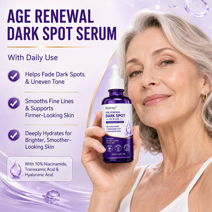 🍀 Rolimey® Age Renewal Dark Spot Serum — Infused with 10% Niacinamide, Tranexamic Acid & Hyaluronic Acid for Brighter, Smoother-Looking Mature Skin 🪙-up